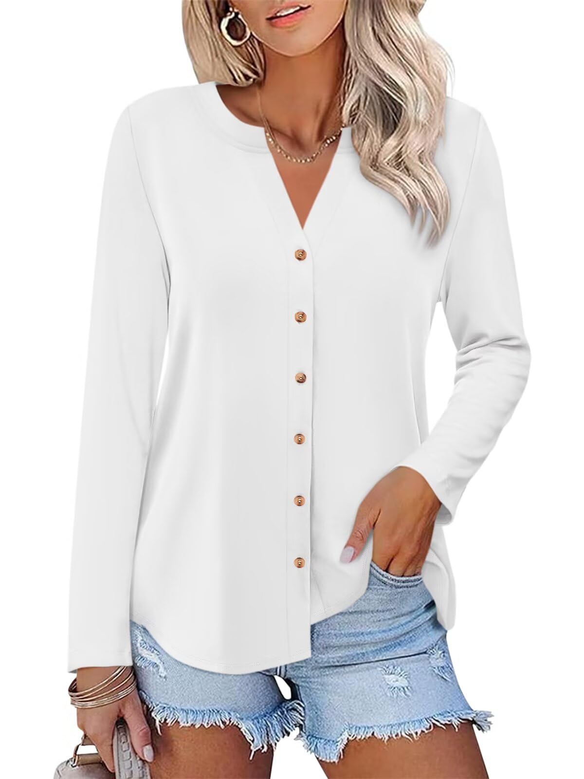 ORANDESIGNE Camicie da donna a maniche lunghe con bottoni, tuniche autunnali da 