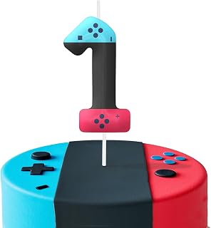 Red Blue 1st Birthday Candles, Number Candle Birthday Cake Topper Decorations for Video Game Themed Party, Gamepad Birthday Candle for Boys Girls Party Decor Supplies