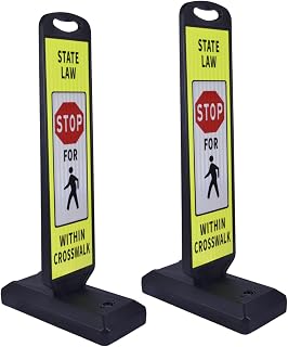 BESEA 2 Pack 44" Reflective Crosswalk Safety Signs with Water Fillable Weighted Base, Portable Pedestrian Traffic Stop Sign, High Visibility Driver Yield Warning for Parking Lots, School Zones & Road Safety