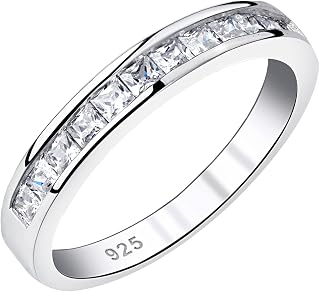SHELOVES 925 Sterling Silver Princess Cut Cz Eternity Rings Band for Women