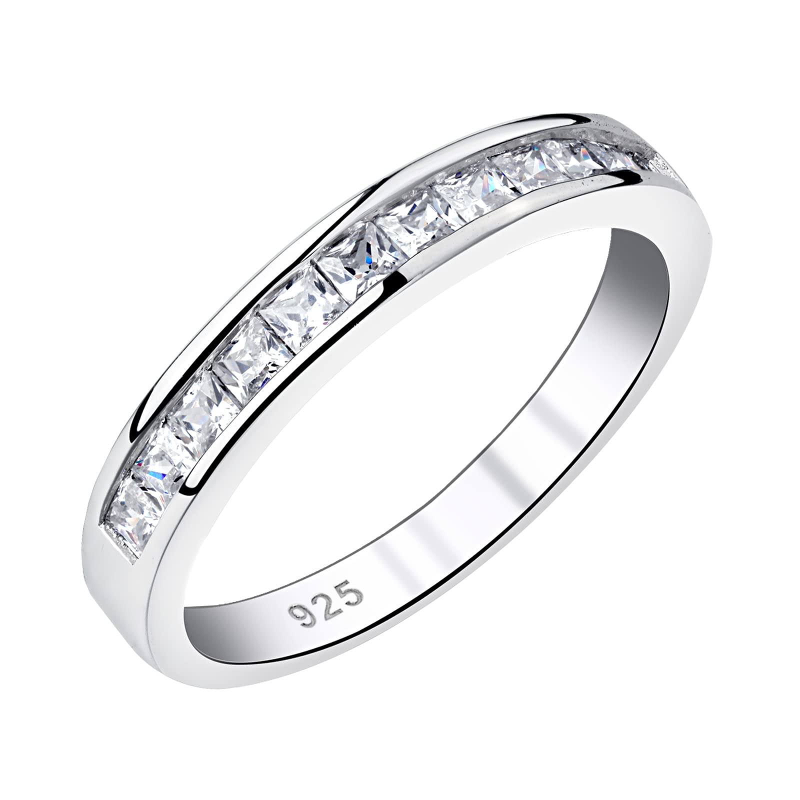 SHELOVES 925 Sterling Silver Princess Cut Cz Eternity Rings Band for Women