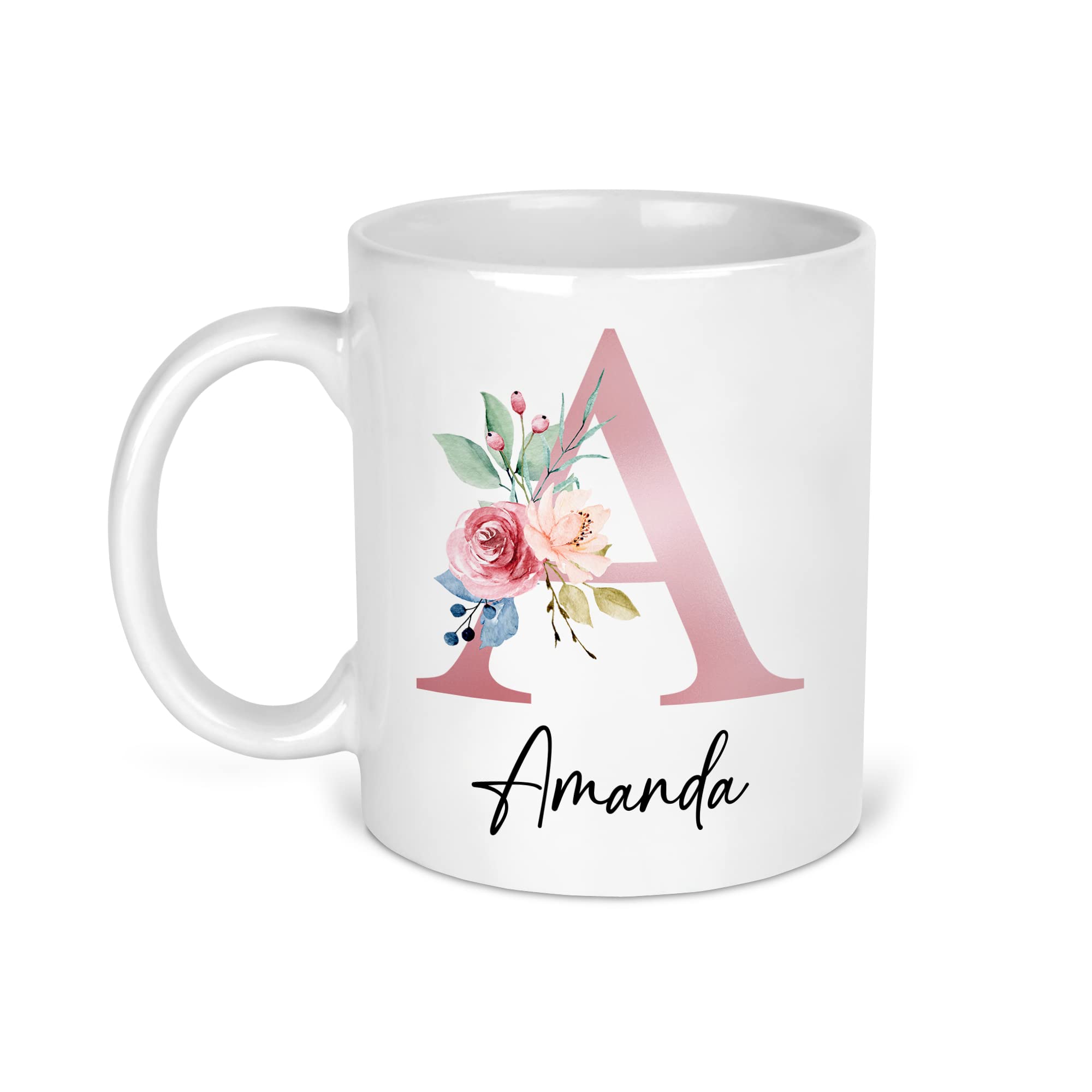 Personalised Floral Initial Mug - Custom Name Coffee Cup Gift For Her