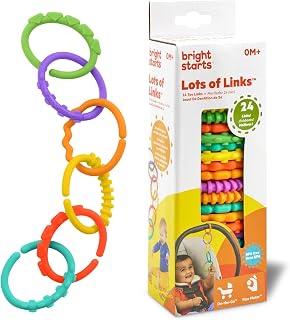 Bright Starts Lots of Links Rings Toys for Stroller or Carrier Seat, BPA-Free, Ages 0 Months Plus, Multicolor, 24 Count