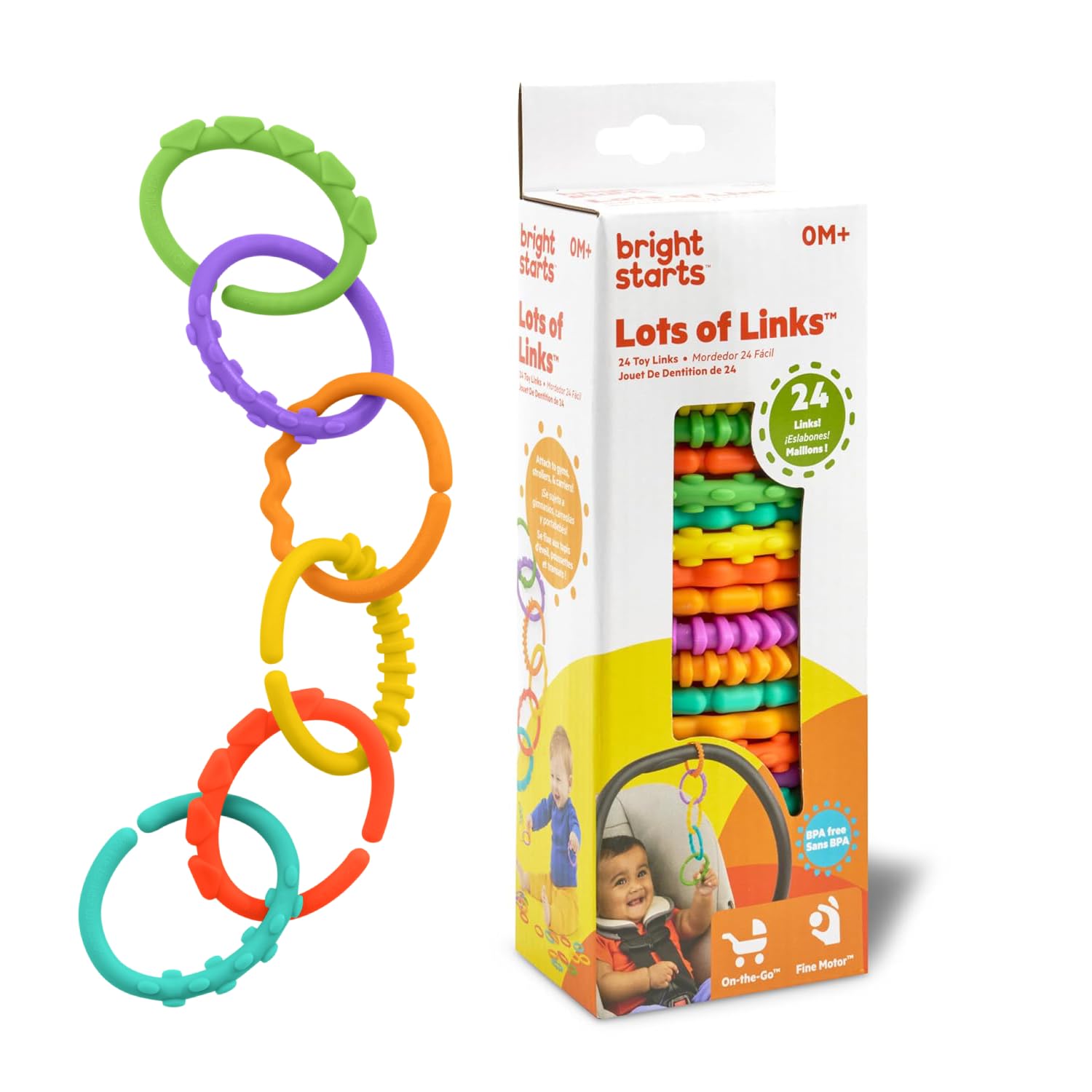 Bright Starts Lots of Links Rings Toys for Stroller or Carrier Seat, BPA-Free, A