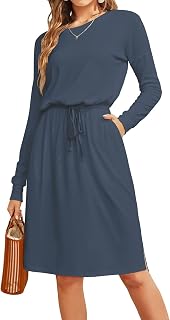 Simier Fariry Womens Fall Long Sleeve Knee Length Casual Dress with Pockets
