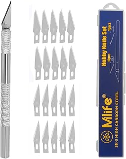 Mlife Hobby Knife Precision Stainless Steel Craft Knife Set for DIY Art Work Cutting - 1 Handles and 20 Spare Blades with Storage Case