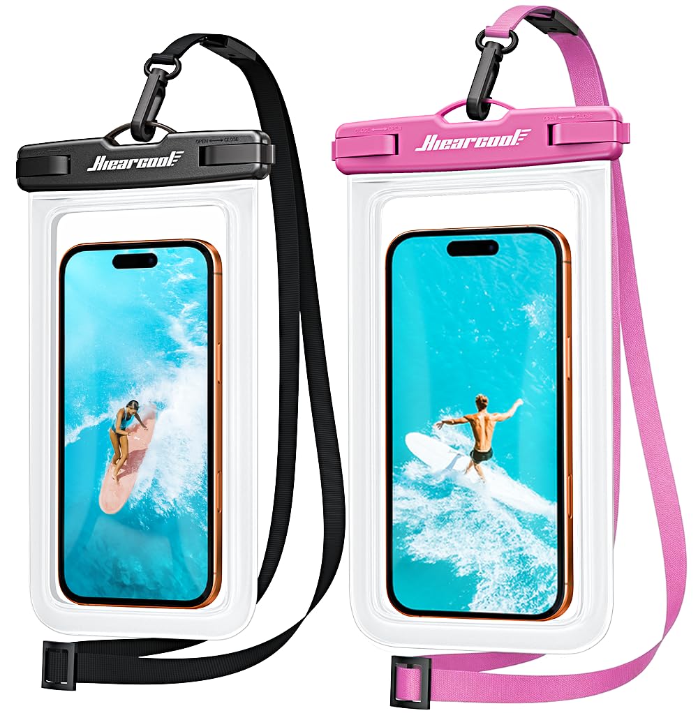 Hiearcool Waterproof Phone Pouch, Waterproof Phone Case, Pink&Black 2-Pack