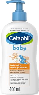 Cetaphil Baby Daily Lotion, Organic Calendula Newborn Moisturizer for Face & Body, Gentle Kids Baby Cream with Sunflower & Almond Oils, Dermatologist Recommended, 400ml