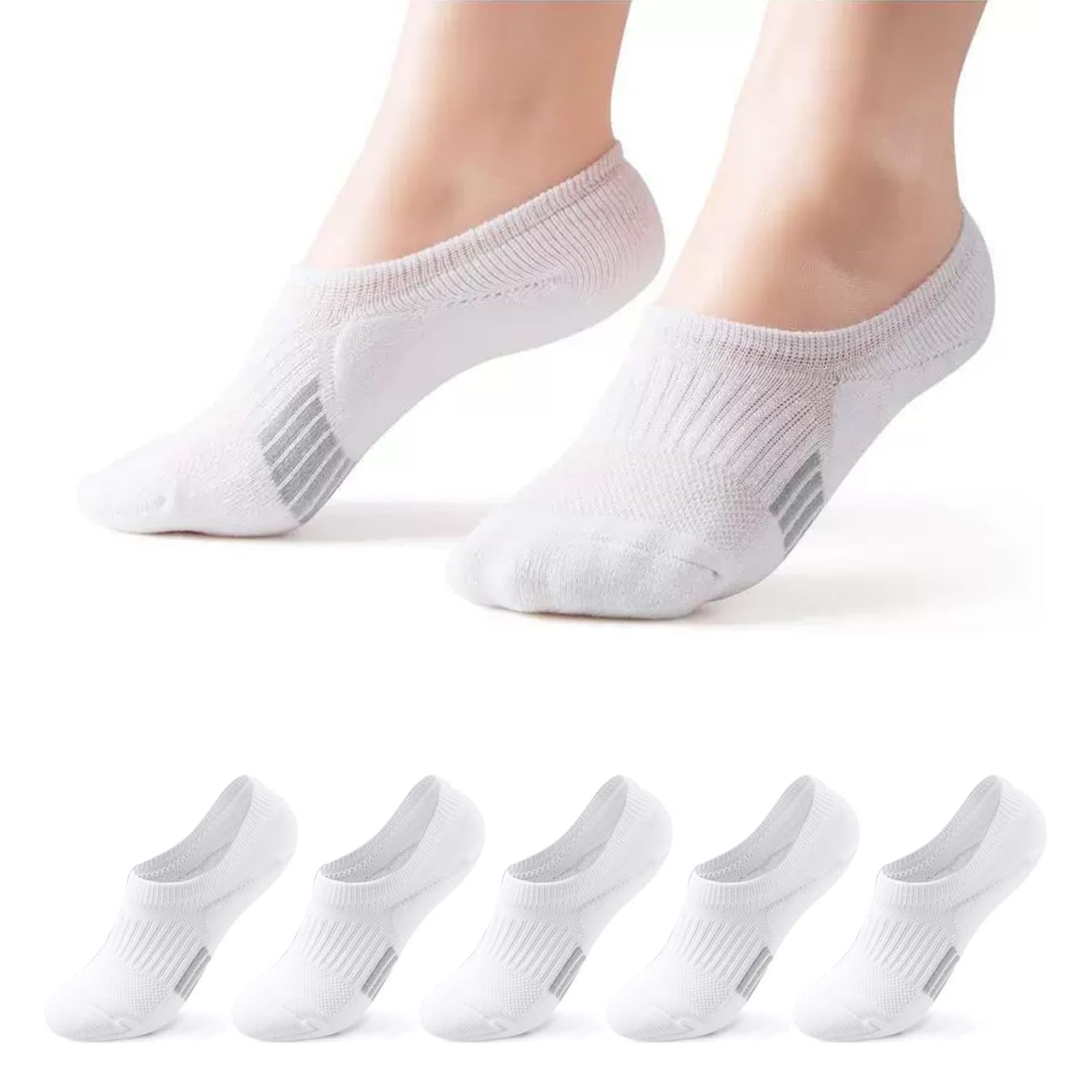 5 Pairs Women's Invisible Cotton Low Cut Non Slip Invisible Socks - US 6-9