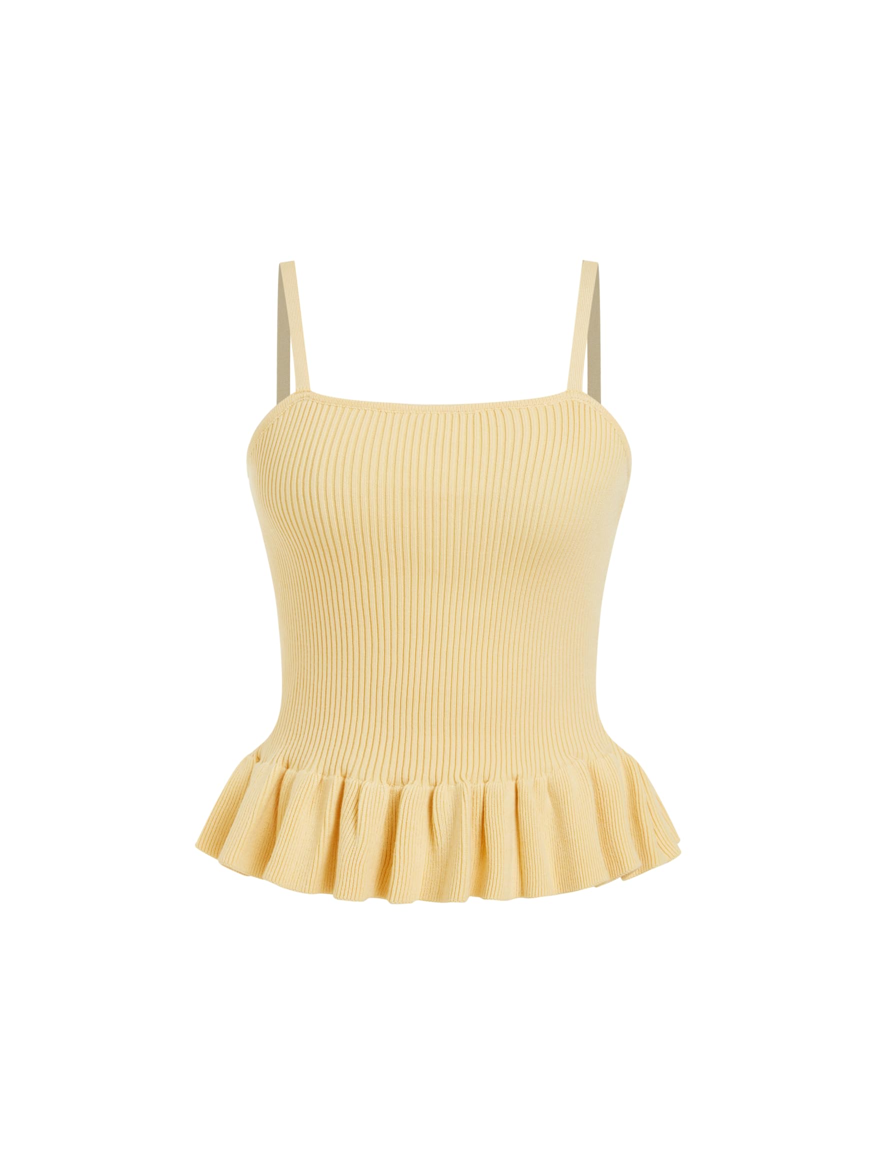 CIDER Striped Crop Peplum Tops for Women Ruffle Square Neck Knit Tops