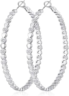 OOOPEL Heart Cubic Zirconia Large Hoop Earrings for Womens 925 Silver 14k Gold Plated Hypoallergenic Rhinestone Hoops Earring Sparkly Jewelry Gift 30/40/50/60mm
