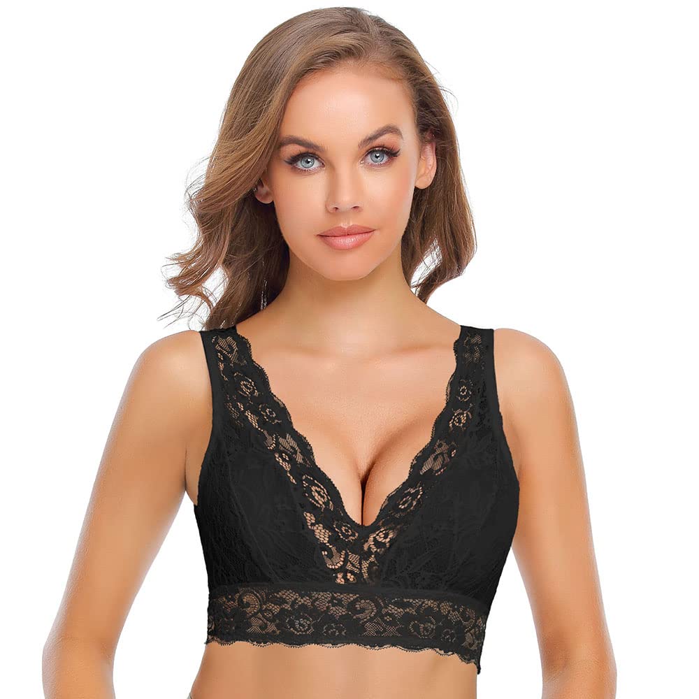 SHEKINI Elegant Women's Bralette Lace Floral Wirefree Bra with Removable Padded 
