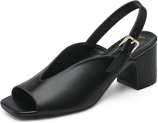Slingback Block Heels for Women, 2.5" Chunky Peep Toe Heeled Sandals
