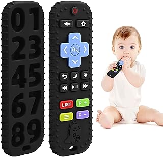 Teething Relief Teethers Toys for Babies 3-6 12 Months Gifts, Silicone Remote Control Baby Teether Bath Toys for 3 6 9 Months Newborn Infant Boy Girl Autism, Food Grade Silicone Sensory Toys, Black