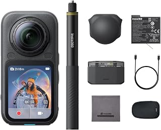 Insta360 X6 Essentials Bundle - 8K 360 Camera with 1/1.1'' Sensors | Action Camera, Dual Custom Square 1/1.1" Sensors, Triple AI Chip, Replaceable Lens 2.0, 140 minutes 8K Video