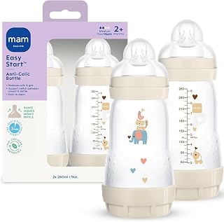 MAM 9oz Easy Start Anti-Colic+ Vented Baby Bottle, 2+ Months, 1 Pk, Unisex | Medium Flow Breastfeeding-Like Nipple, Dual Anti-Colic Reduces Gas & Reflux, Easy Clean, BPA Free, 2+ Months, Made In Europe