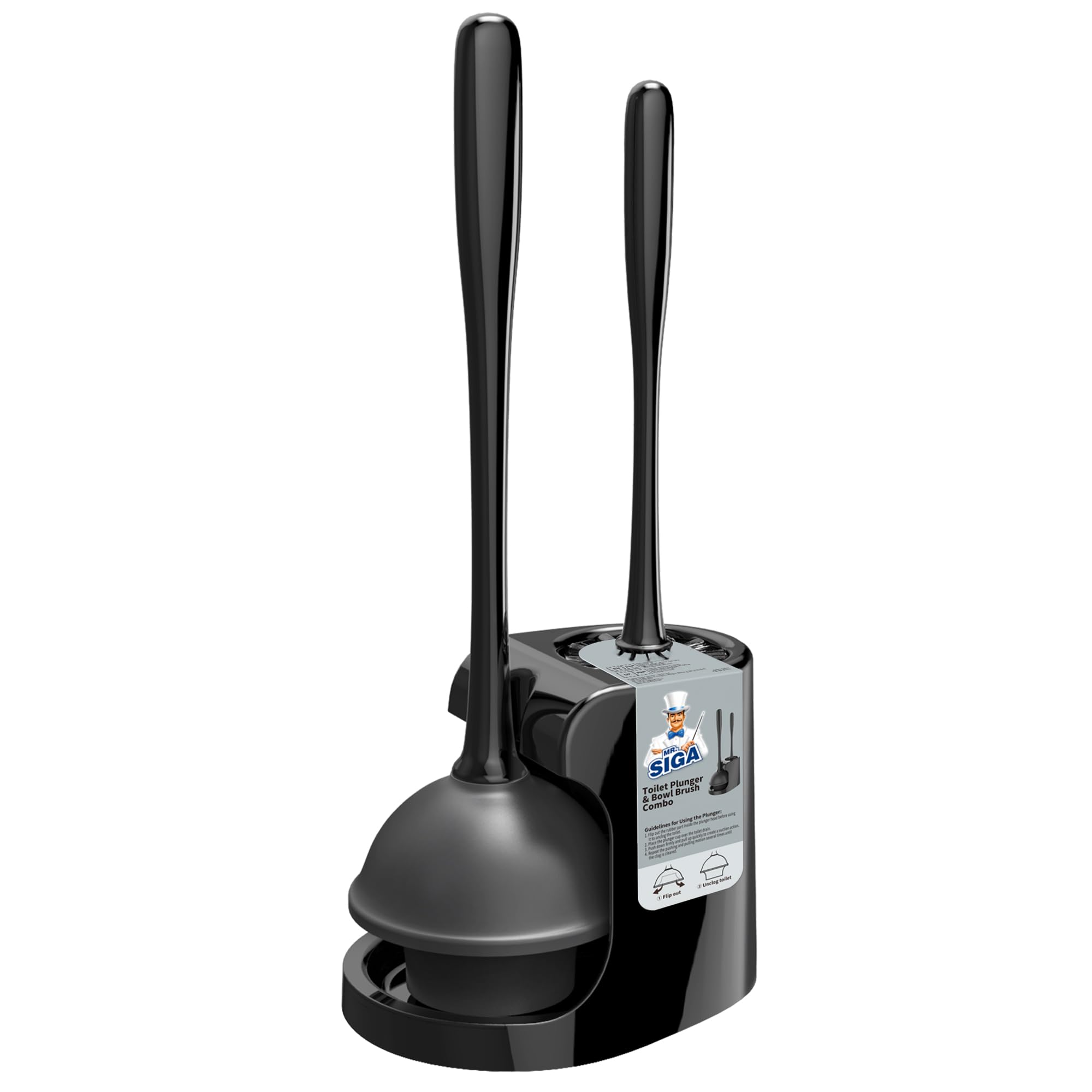 MR.SIGA Toilet Plunger and Bowl Brush Combo for Bathroom Cleaning, Black | Heavy