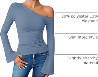 ZESICA Women Off Shoulder Bell Shoulder Long Sleeve Shirts 2025 Autumn Fashion Going Out Ruched Bodycon Bodycon Clothes Y2K