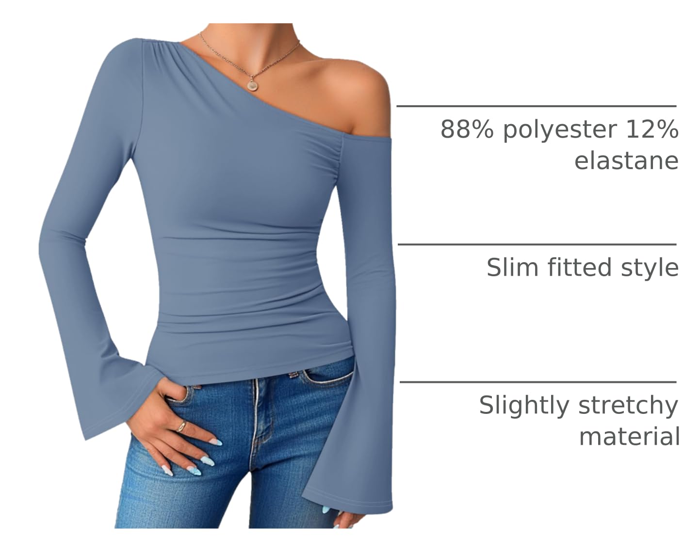 ZESICA Women Off Shoulder Bell Shoulder Long Sleeve Shirts 2025 Autumn Fashion G