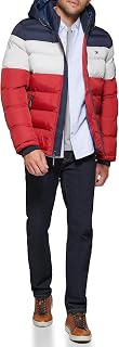 Tommy Hilfiger Men's Hooded Puffer Jacket, Midnight Blue/Ice/Red, XX-Large