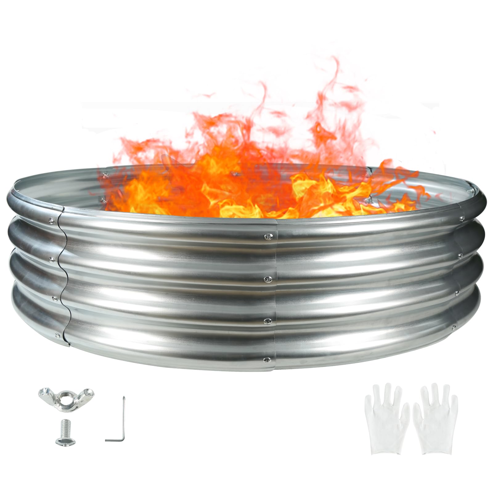TBMLC 60" Round Galvanized Steel Fire Ring Pit/Raised Garden Bed Kit | 5 FT Diam