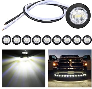 Nilight 3/4" Round LED Clearance Marker Lights,White, 10-Pack | 12V bullet-style LED marker lights for front, rear and side applications on trailers, trucks, RVs, vans and buses