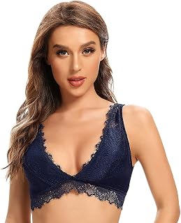SHEKINI 6071 Women's Bra without Underwire Lace Bralette Removable Pad Lingerie Crop Top with Back Closure