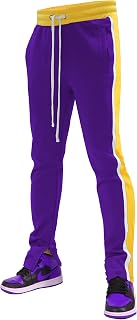 SCREENSHOT-S41706 Mens Hip Hop Premium Slim Fit Comfort Track Pants - Athletic Sport Fitness Color Block Fashion Urban Lifestyle Streetwear Bottoms-Purple/Gold-XLarge