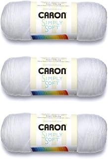 Caron Simply Soft 3-Pack Yarn, 3oz, Gauge 4 Medium Worsted, 100% Acrylic -White - Machine Wash & Dry
