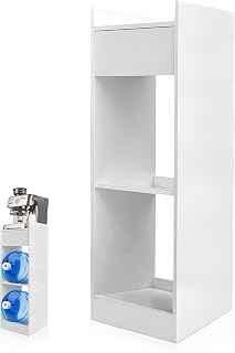 Wood Water Dispenser Stand 5 Gallon, 3-Tier Water Jug Holder with Drawer | for Home, Companies, Stores, Studios, White, Built-In Drawer, Easy Assembly, Non-slip Pads, Storage of Bottled Water, Compact