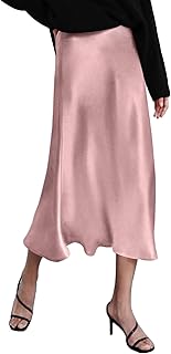 Zeagoo スカート 女性用 ハイウエストスカート エレガント ミディスカート サテン