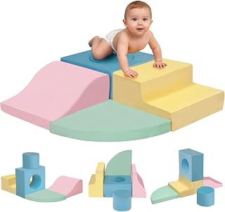 5 Piece Foam Climbing Blocks for Todddlers 1-3, Baby Climbing Toys Indoor | High density, Indoor Climbing blocks for 1-3 years, Climbing crawling balance play, fully expands in 24 hours