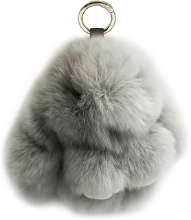 Bunny Keychain Soft Fluffy Rabbit Keychain 3.9in Cute Colorful Rabbit Fur Pom Pom Key Rings for Women
