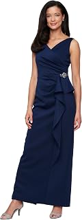 Alex Evenings Sleeveless Stretch Scuba Crepe Dress with Embellished Detail At Hip And Cascade Ruffle Skirt Vestito per la Madre della Sposa Donna (Pacco da 1)