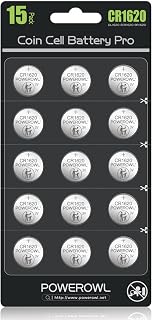 POWEROWL High Capacity CR1620 Battery (15-Pack) 3v Lithium Batteries, 10 Years Leak-Free