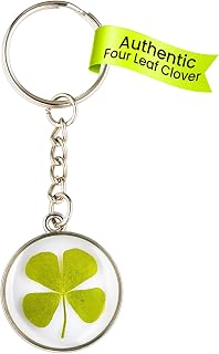 Cotswold Crafts By Emma—Good Luck Keyring w/Real Pressed Four Leaf Clover - Perfect Christmas stocking filler idea or secret santa gift under a tenner- Silver Keychain, Dried Clover in Resin Pendant