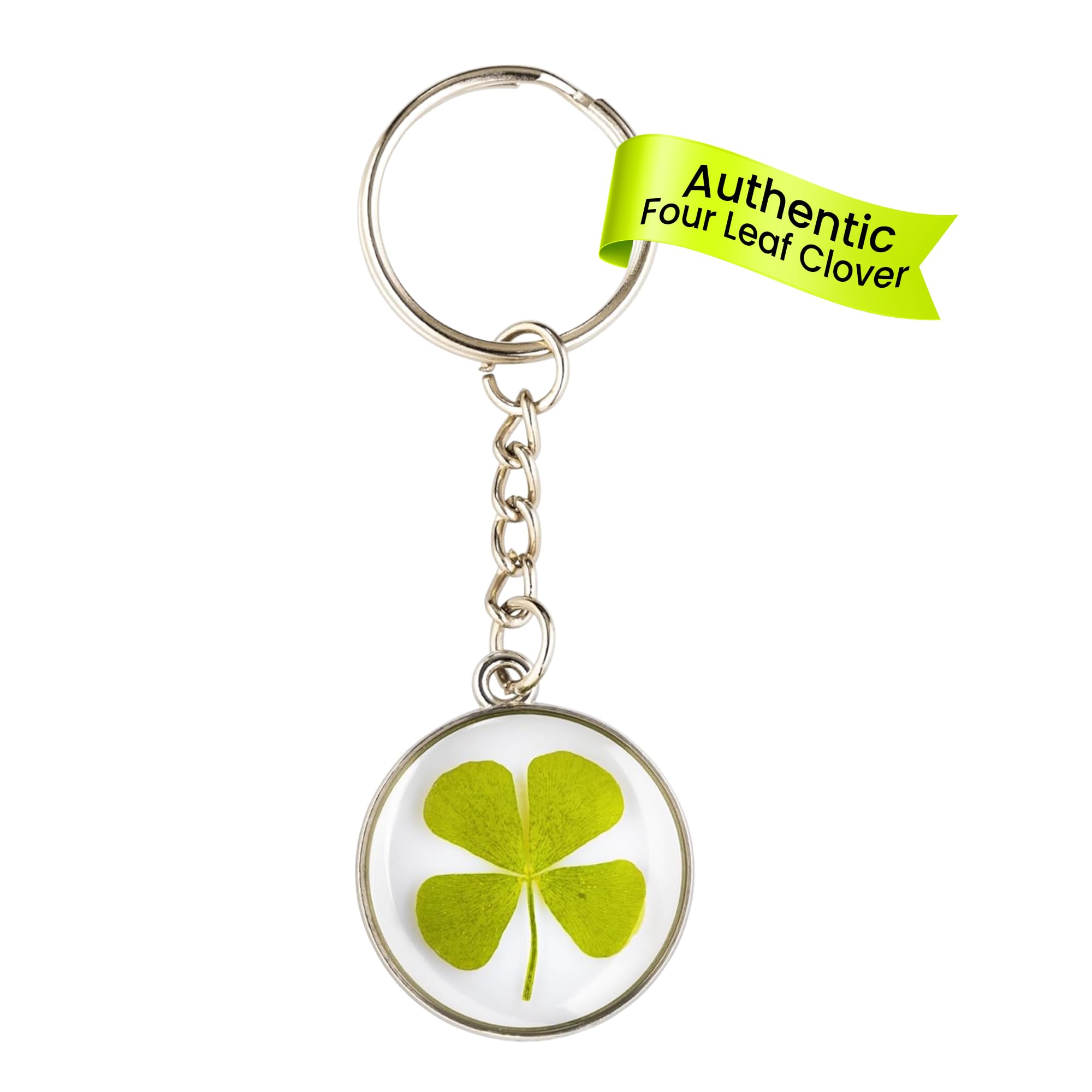 Cotswold Crafts By Emma—Good Luck Keyring w/Real Pressed Four Leaf Clover - Perf