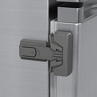 Yunkey Child Safety Fridge Lock, Auto-Lock, Gray, 1-Pack | 3M adhesive with clean removal. One-hand open, self-locking. For single-door fridges. Keeps toddlers and pets out.