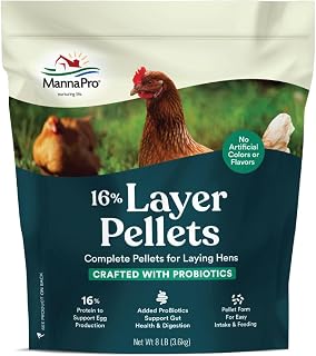 Manna Pro Layer Pellets Chicken Feed, 16% Protein, Digestive Aid, 8 lb Bag | Complete Layer Feed, 16% Protein Formula, Added Probiotics, Supports Digestion & Healthy Egg Production
