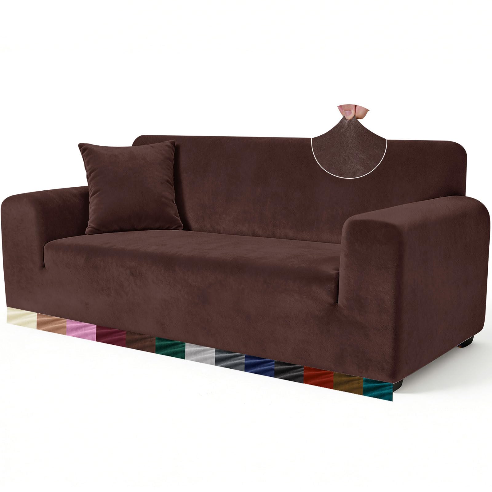 Yeahmart Thick Velvet Sofa Cover, 1 Seater Armchair Slipcover, Brown
