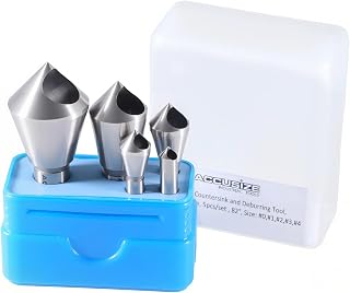 Accusize Industrial Tools 0-Flute HSS Countersink Set, 82°, 0206-0482 | 5 Pc 82 Deg, Fluteless, HSS Countersink & Deburring Tool Set