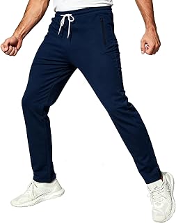 ZOXOZ Men's Cotton Tracksuit Pants with Zip Pockets Adjustable Elastic Waist