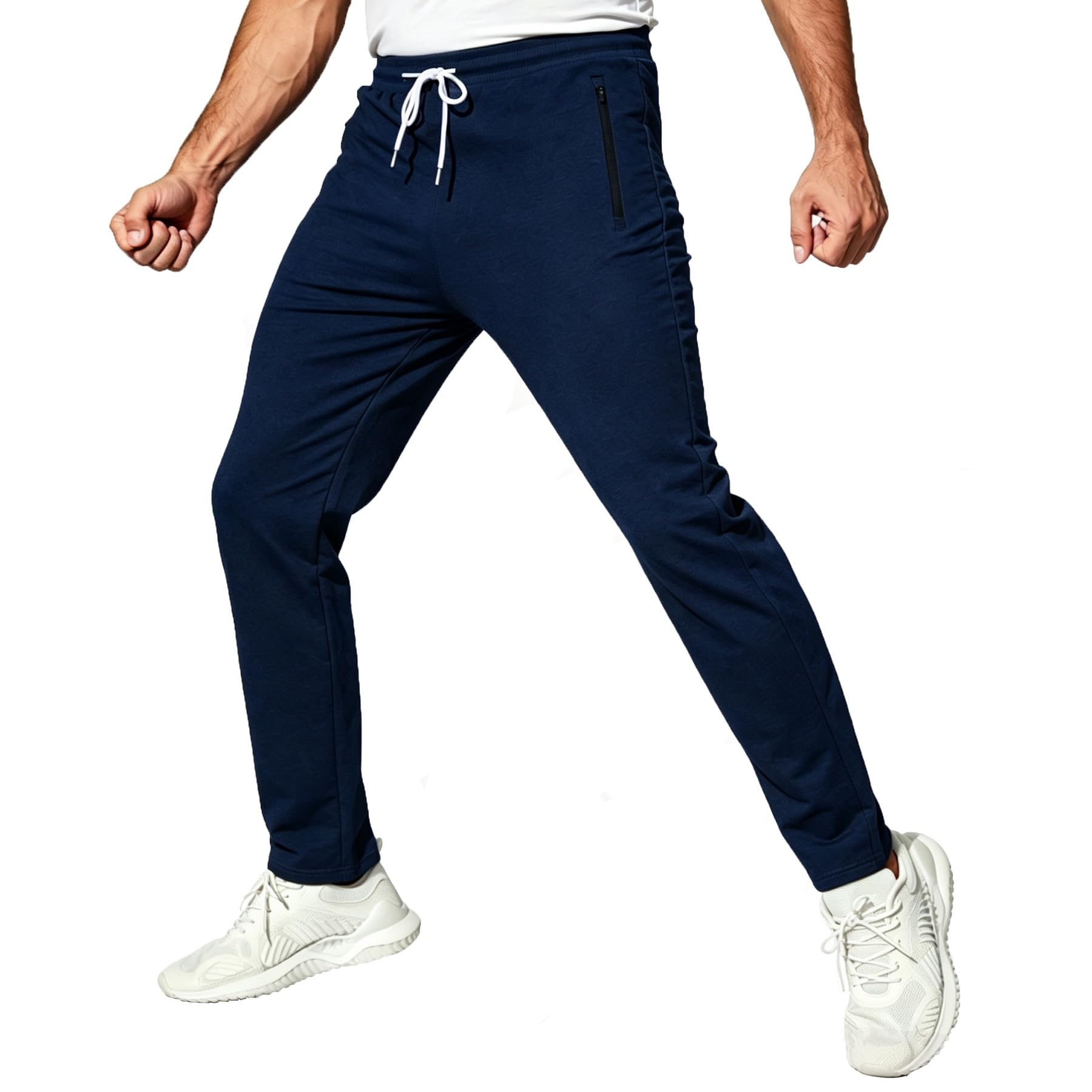 ZOXOZ Men's Cotton Tracksuit Pants with Zip Pockets Adjustable Elastic Waist