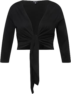 Ulla Popken Jersey Bolero Jacket with 3/4 Sleeves and Tie Hem 794514