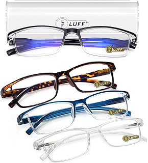 LUFF 4 Pairs of Blue Ray Reading Glasses Ultra-Light Portable Readers