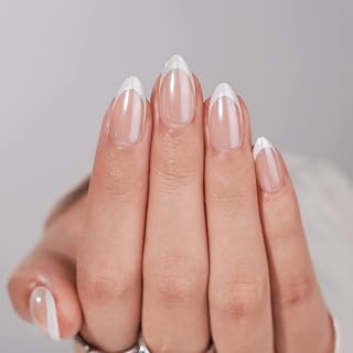BTArtbox Press On Nails, Short Almond French Tip Nails, 32Pcs Full Kit | Fall Glue On Nails, Up to 4 Weeks of Wear, 10-Minute Application, Natural Salon Look, 16 Sizes for Various Nail Beds