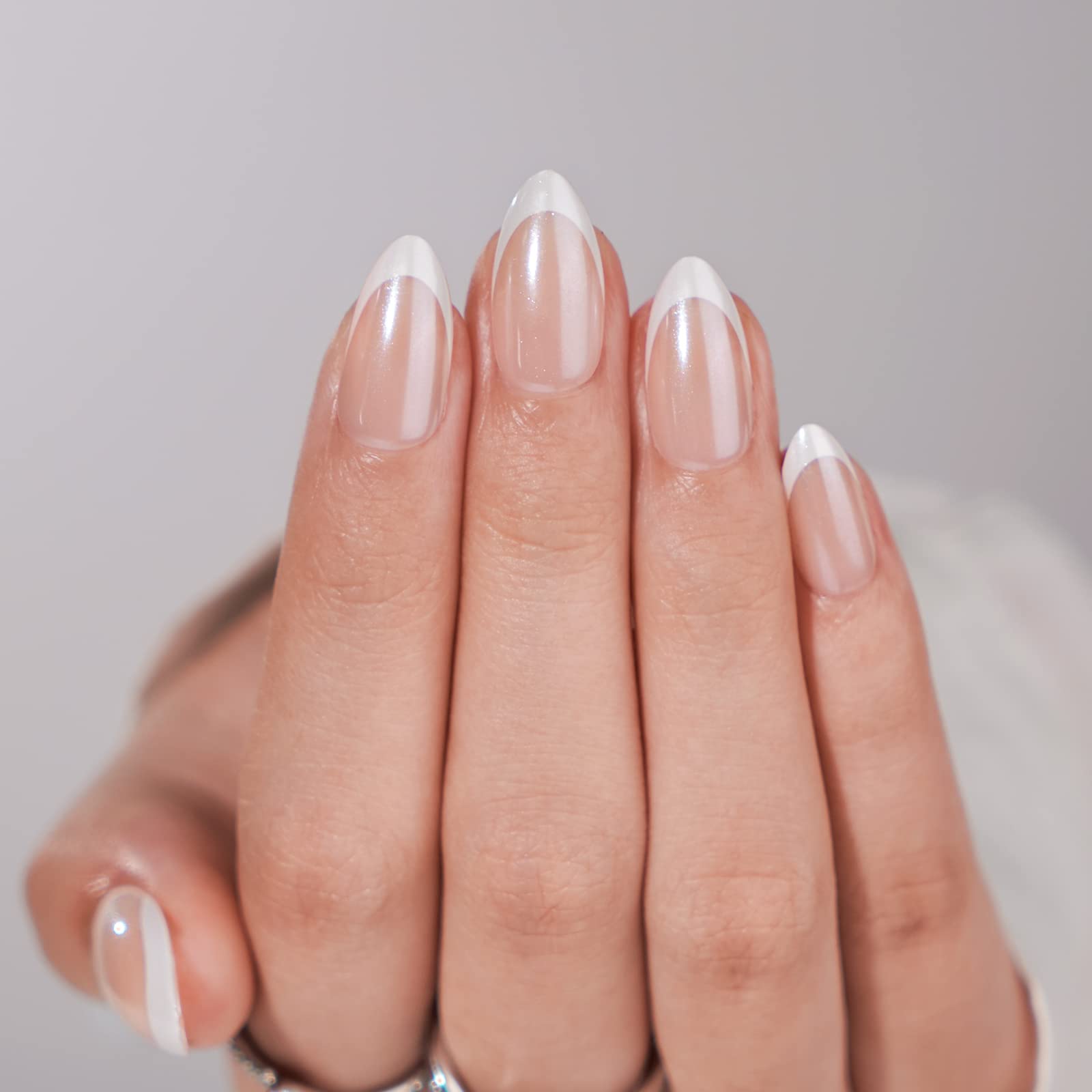 BTArtbox Press On Nails, Short Almond French Tip Nails, 32Pcs Full Kit | Fall Gl