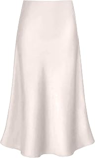 Women's Satin Midi Skirt A Line Silk Long Skirt