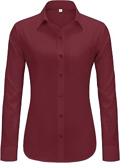 J.VER Womens Wrinkle Free Button Down Dress Shirts Solid Long Sleeve Formal Collared Shirt Casual Business Blouse with Pocket