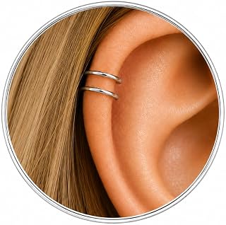 Silver Ear Cuff – 925 Sterling Silver Double Helix Cuff – Faux Double Hoop Earring – Non-Piercing Cartilage Clip-On – Hypoallergenic & Handmade